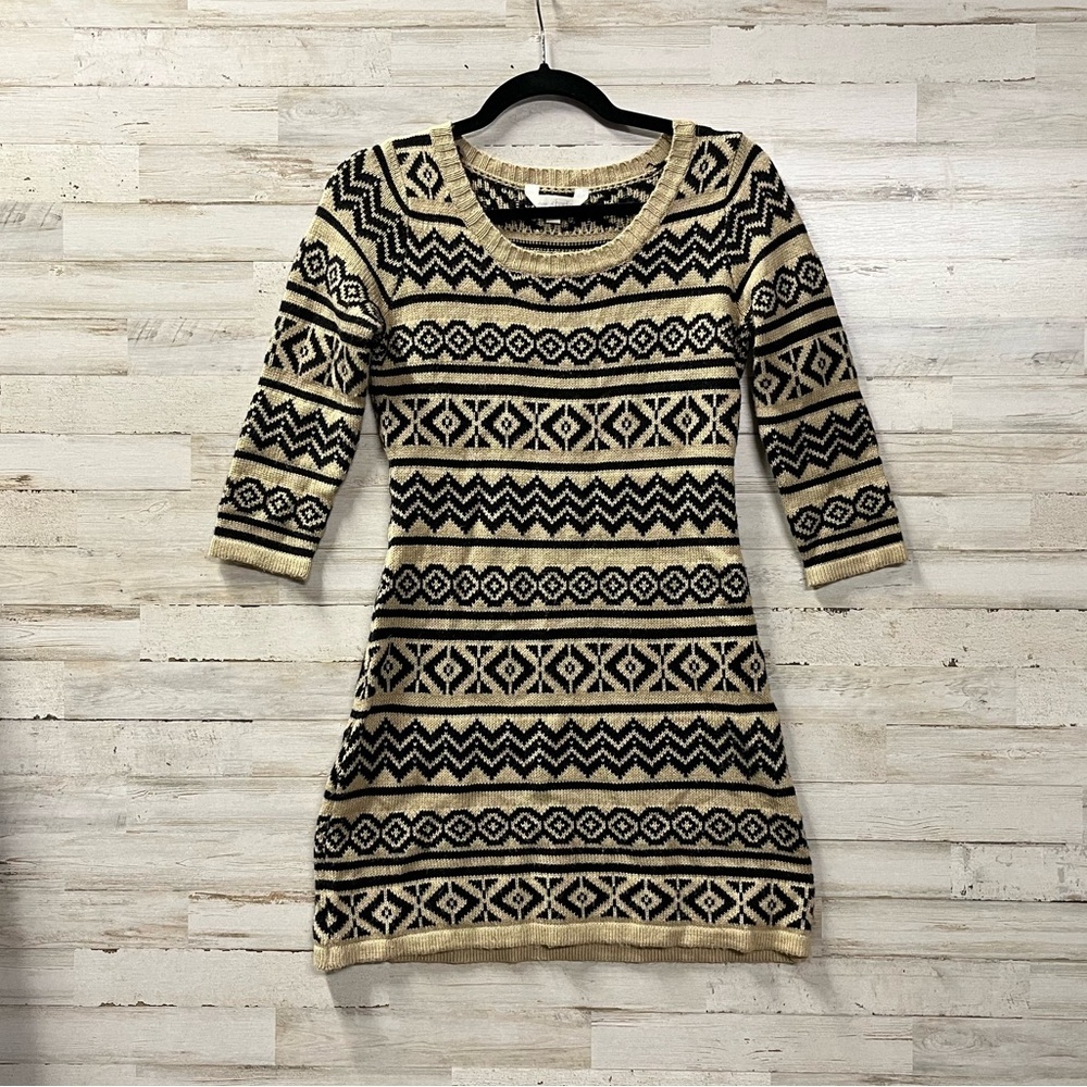 Charming Charlie Black and Tan Knit Sweater Dress